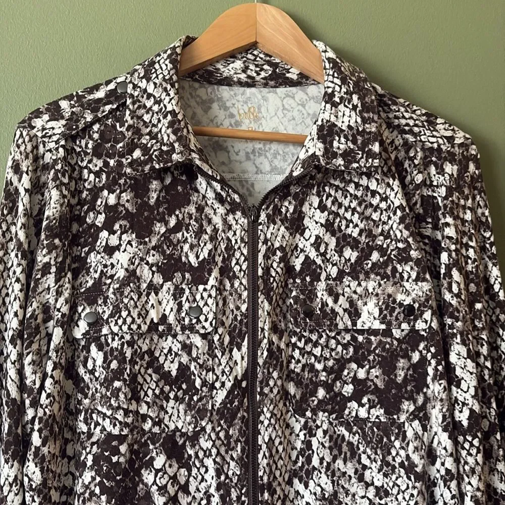 Belle by Kim Gravel TripleLuxe Knit Snake Print Utility Zip Sweater Sz L - Picture 3 of 7